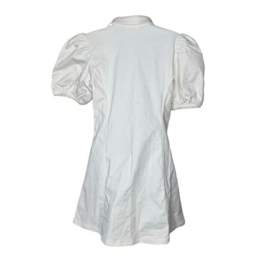 Hyacinth House NEW White Front Zip Denim Puff Sleeve Mini Dress Size Small - Picture 7 of 11